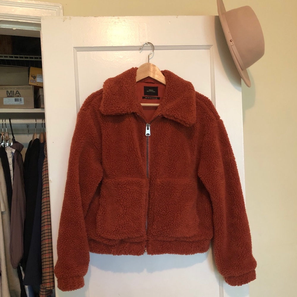 Urban Outfitters burnt orange zip up Teddy Jacket